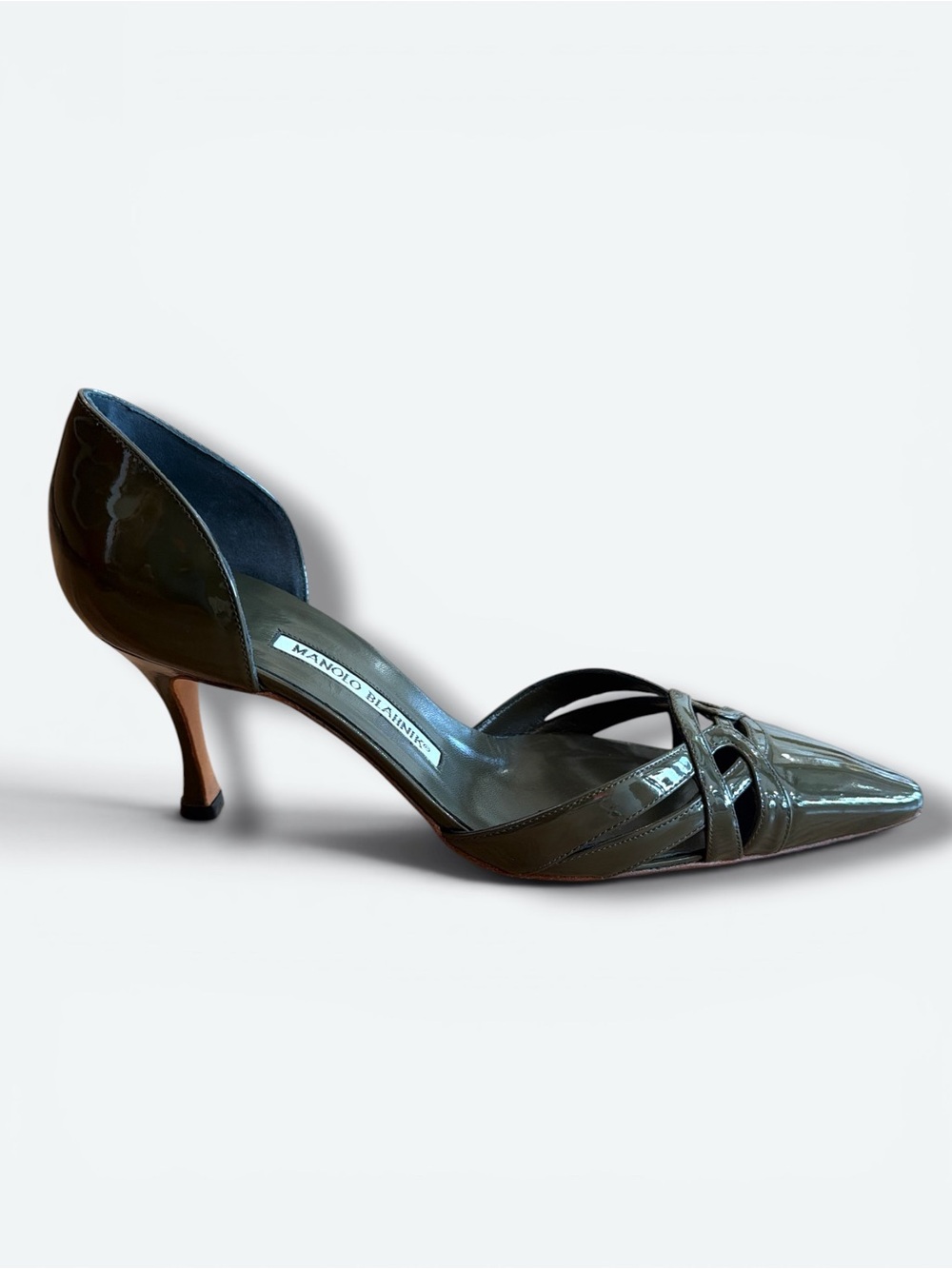 Y2K Manolo Blahnik Hunter Green Patent Leather D’Orsay Pumps